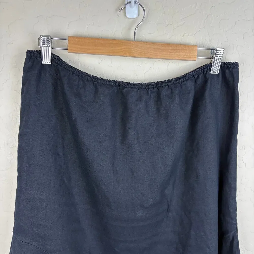 Vtg Y2K Old Navy Linen Asymmetrical Ruffle Hem Midi Skirt Womens Sz 12 Lagenlook